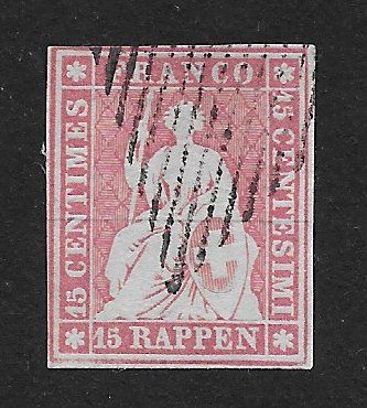 Alle Briefmarken: 1854: Strubel 15 Rp.rotkarmin Nr.24A – Gebraucht aus Walperswil von Tcheidi