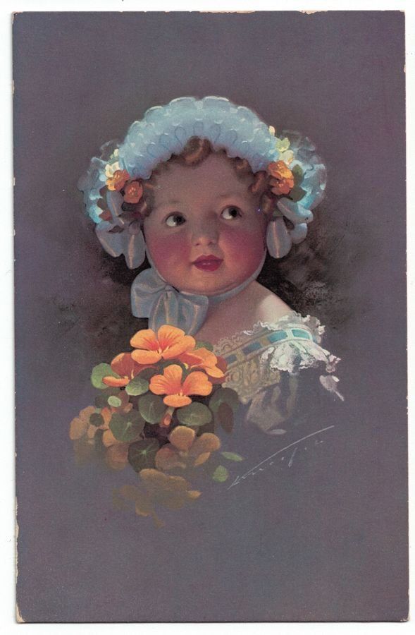 Ansichtskarten: Kitsch: Kleinkind mit orangen Blumen – Gebraucht aus Frauenfeld von POML