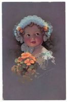Kitsch: Kleinkind mit orangen Blumen