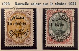 Persien 1923 Wertaufdruck 10 Chahis & 1 Kran 2 Werte MLH *