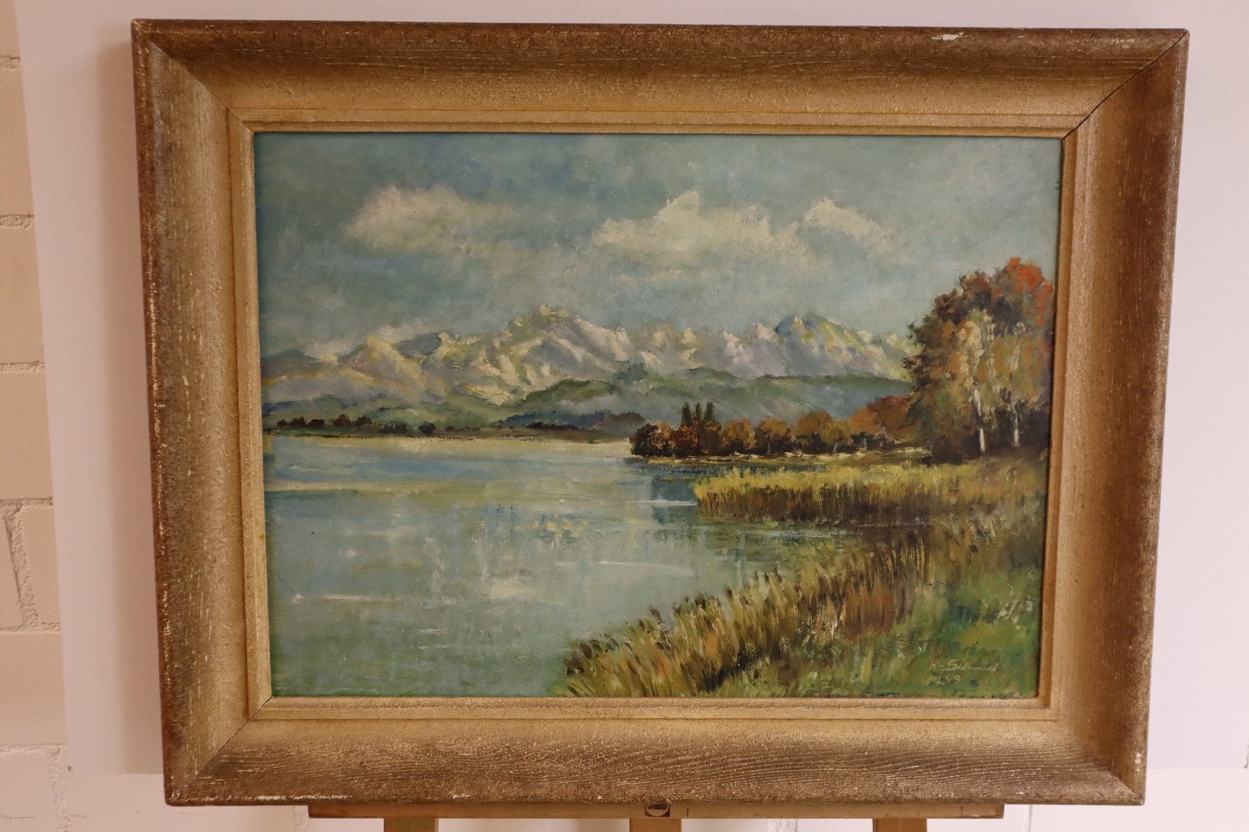 Dipinti: K. SCHMID - Schweizer Alpensee Landschaft 1949 Ölbild sign – Usato da Zürich venduto da KE-Sales