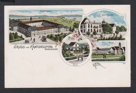 Münsterlingen  TG   :   alte Litho - Ansichtskarte 4-Bilder