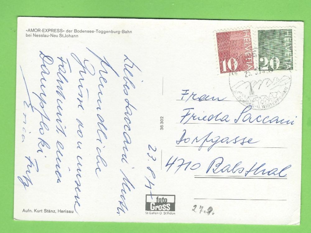 Cartoline postali: AMOR-EXPRESS der Bodensee-Toggenburg-Bahn – Usato da Zürich venduto da t24_de 1