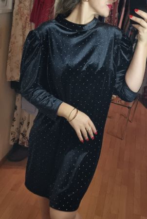 Vintage  Samtkleid mit metal Strass schwarz Grösse XL