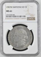 Rare 5 Francs Suisse 1907 B — Certifiée NGC MS 61 (Superbe)