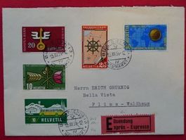 1954, Ersttagsbrief Nr.316-319: BIEL - FLIMS-WALDHAUS, 110.-