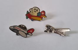Swissair Pins, 3er Set, Vintage Flugzeug Pins, Top!