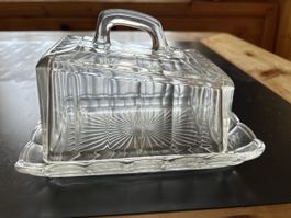 Butterdose Glas Deckel Teller vintage 20cm Breite