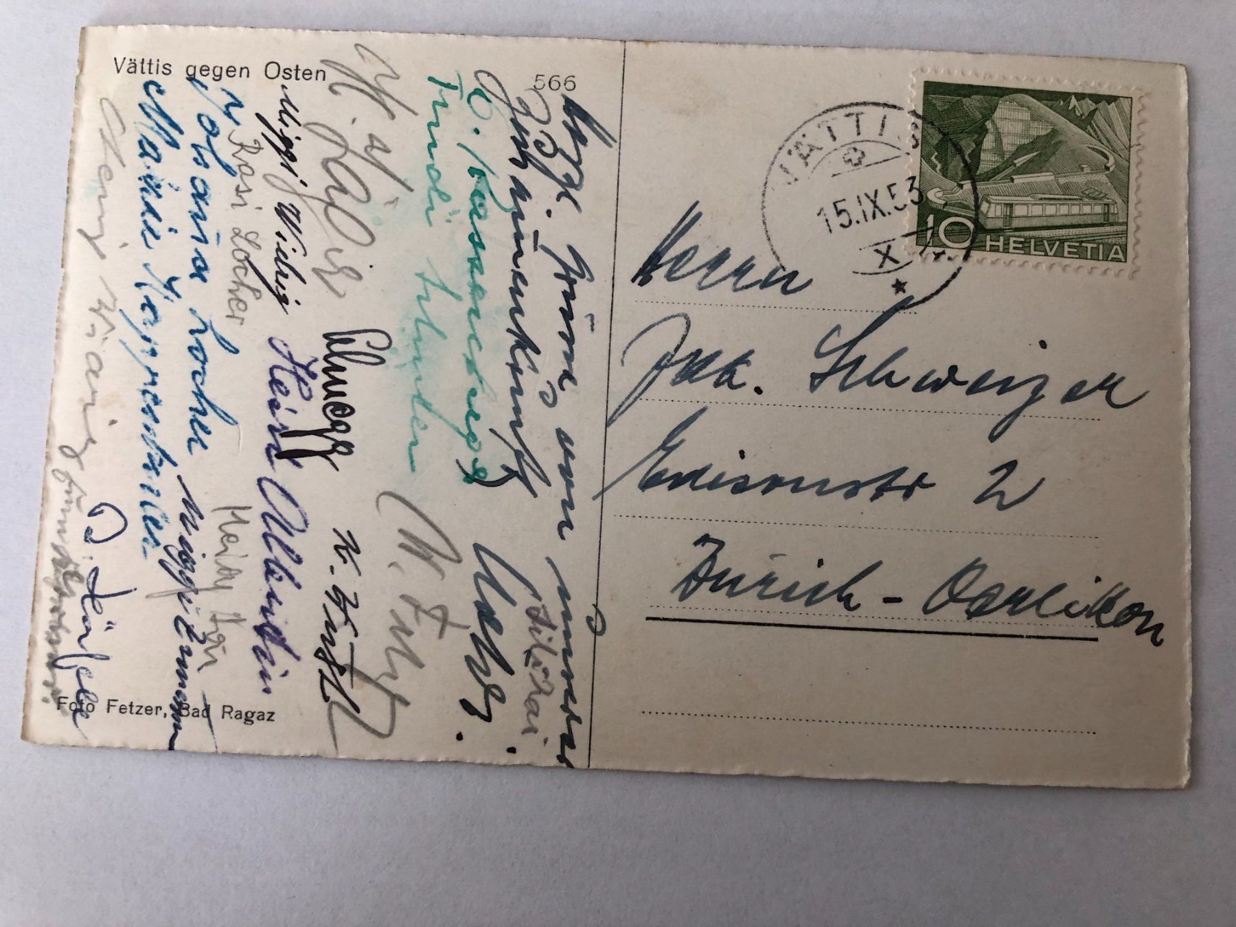 Ansichtskarten: Vättis gegen Osten 1953 – Gebraucht aus Pfäffikon ZH von Waltoversand 1