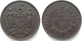 BRITISCH NORDBORNEO 1 Cent 1887 H, Bronze ERHALTUNG! vz+