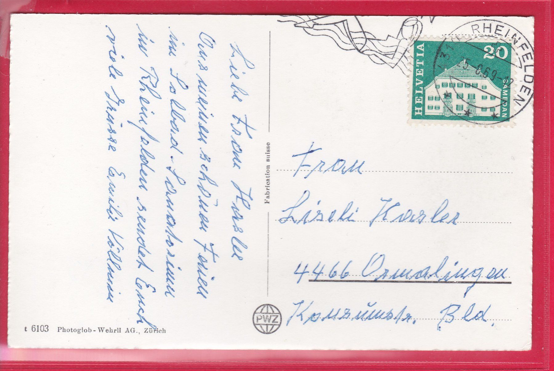 Cartoline postali: RHEINFELDEN, SANATORIUM, 25.6.1969 – Usato da Oberrieden venduto da Gebirgsstelze 1