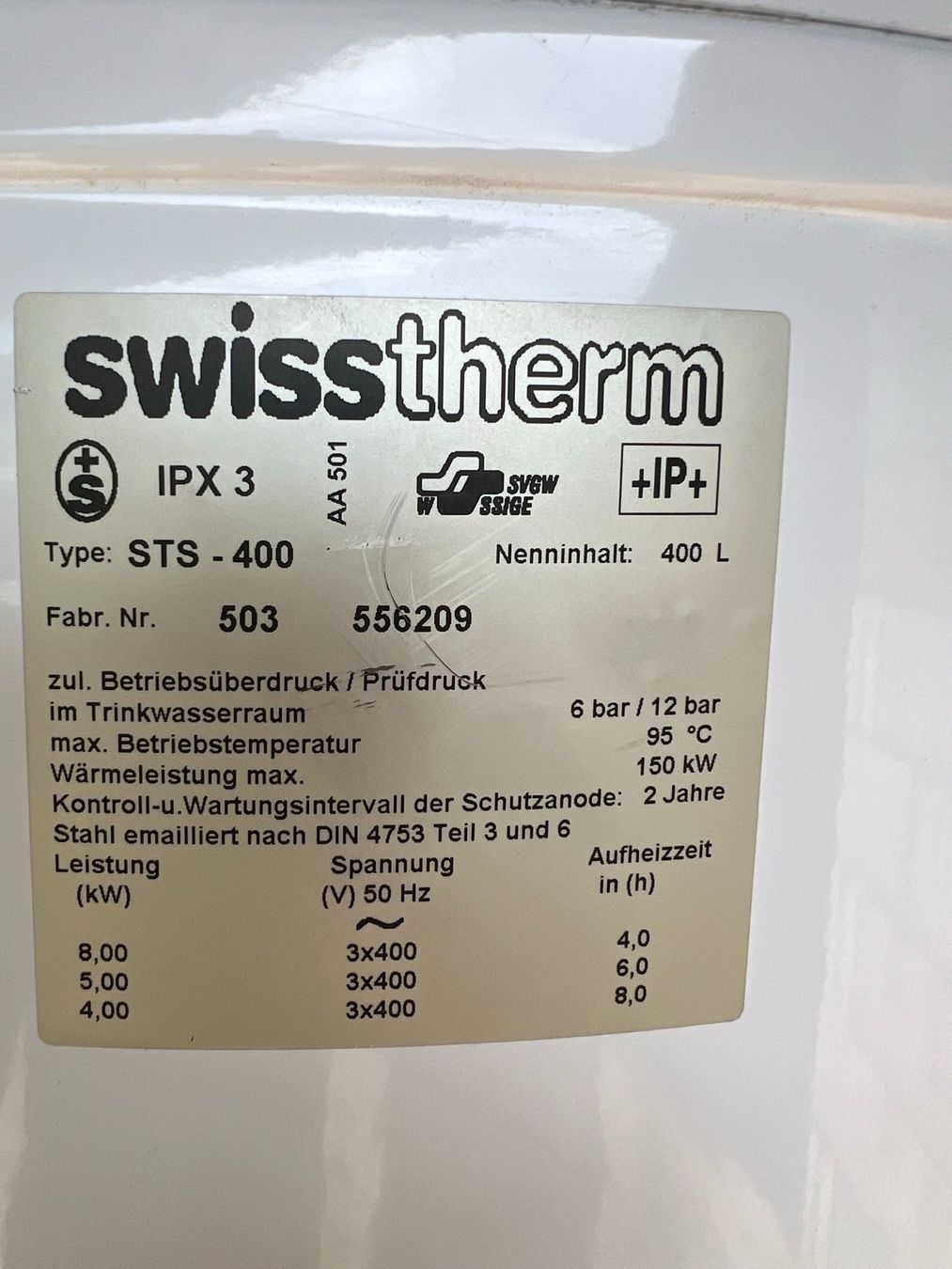 Sanitari: Boiler 400 Liter Swisstherm – Usato da Egerkingen venduto da Kalkschutzboilerprof 2