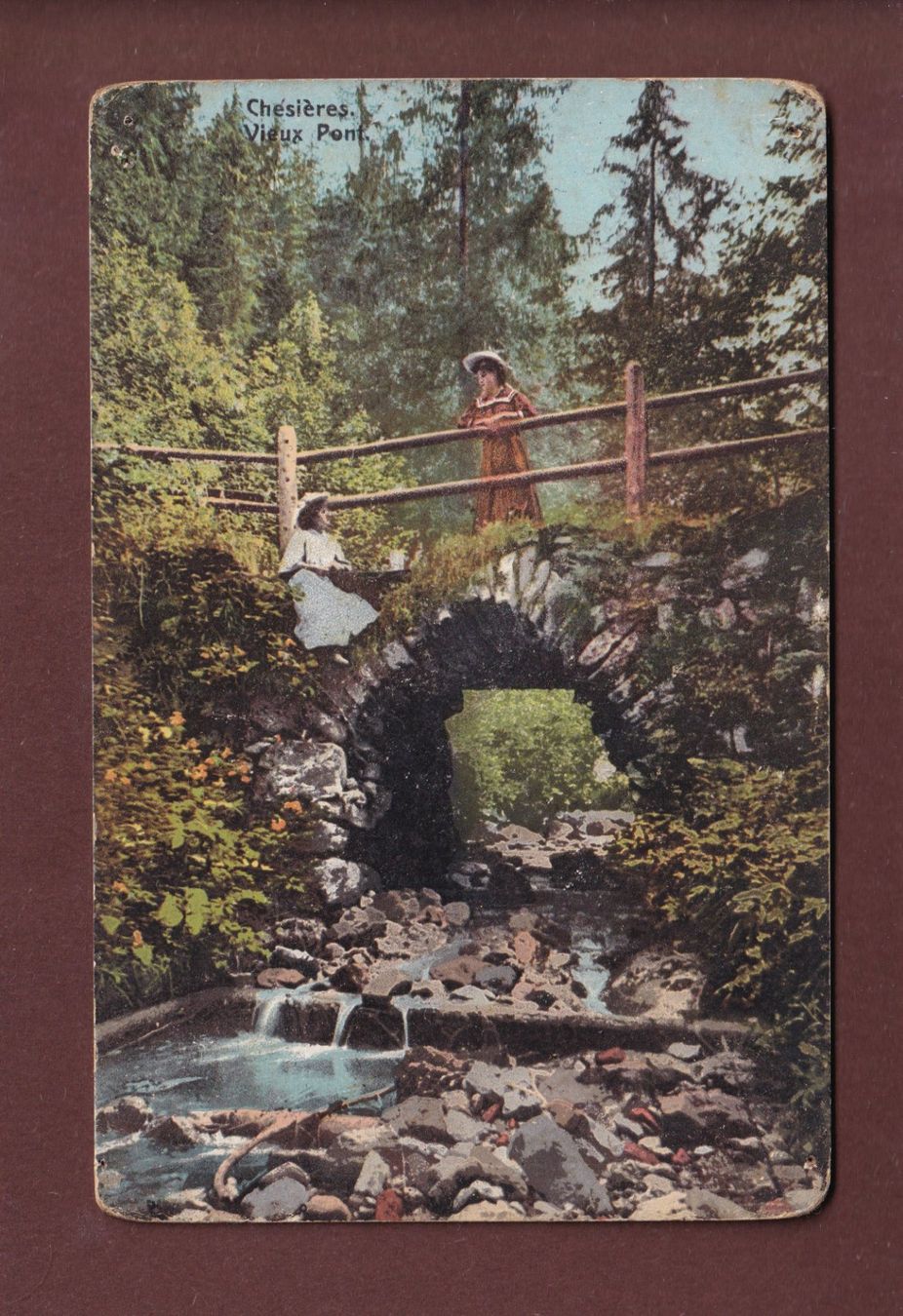 Cartoline postali: CHESIERES - Vieux Pont - 1908 // trou // – Usato da Pully venduto da nicecards