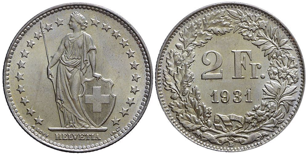 Tutti le monete: 2 Franken 1931 (b) – Usato da Chiasso venduto da Novamarketing