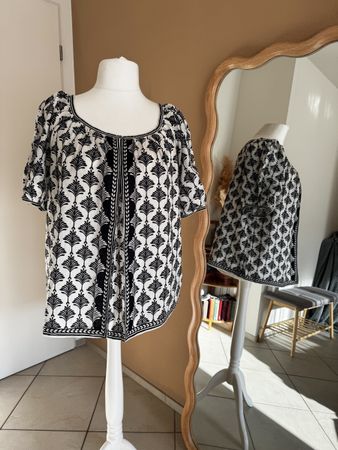 Max Studio Bluse, Grösse 2XL, Schwarz/Weiss Muster Top