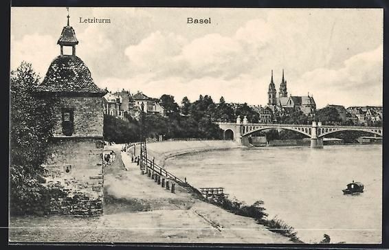 Ansichtskarten: AK Basel, Letziturm mit Uferpartie, 1909 – Gebraucht aus Berlin von bartko-reher