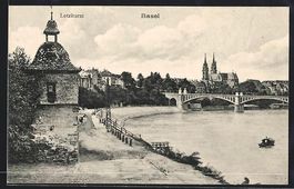 AK Basel, Letziturm mit Uferpartie, 1909