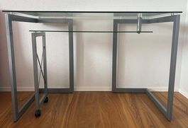 Schreibtisch aus Glas und Metall schwenkbar gebraucht