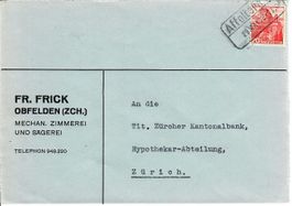 Brief, Obfelden - Bahnpost Affoltern 1939