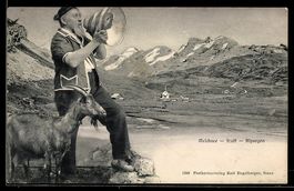 Melchsee, Frutt, Bauer mit Ziege ruft de