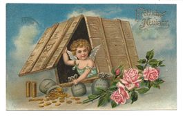 Fröhliches Neujahr - Engel - Glückskiste - Geld  Präge-Litho