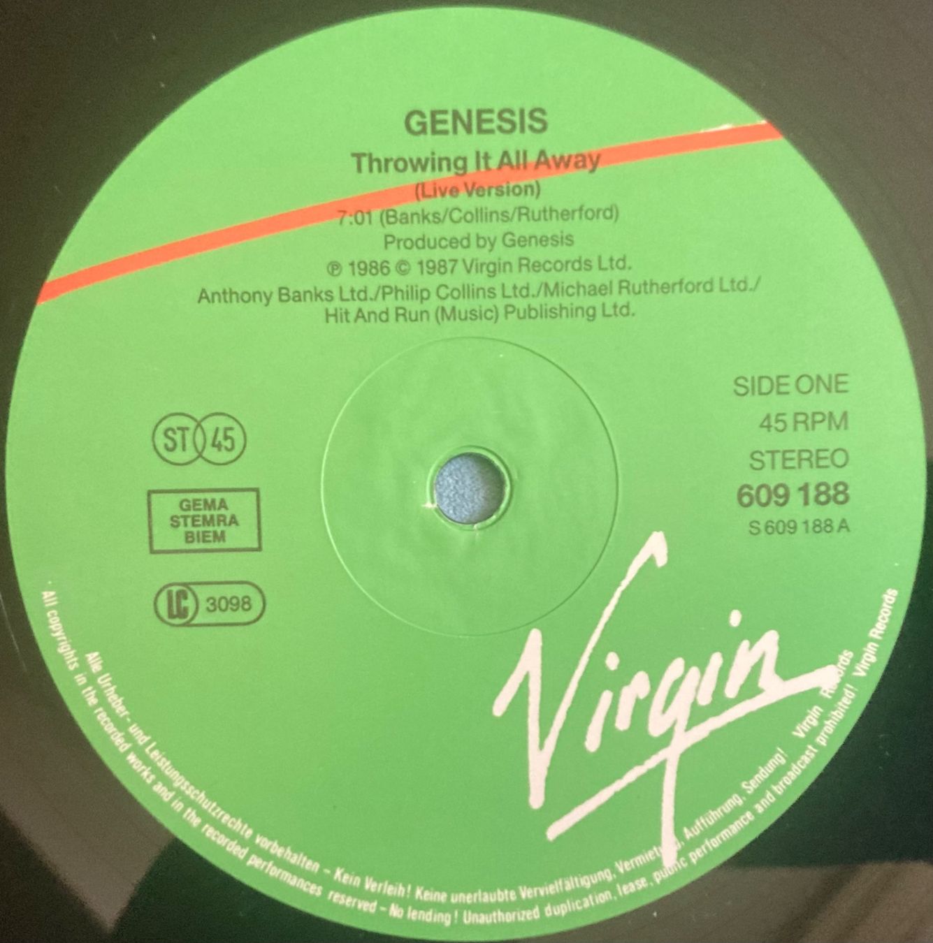 Vinyles: GENESIS - THROWING IT ALL AWAY (LIVE VERSION) – D'occasion à Poliez-Pittet par Newtown-Records 2