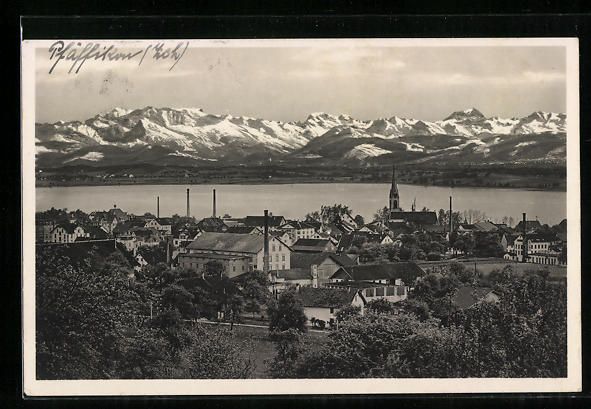 Cartoline postali: Pfäffikon /Zürich, Ortsansicht mit den – Usato da Berlin venduto da bartko-reher