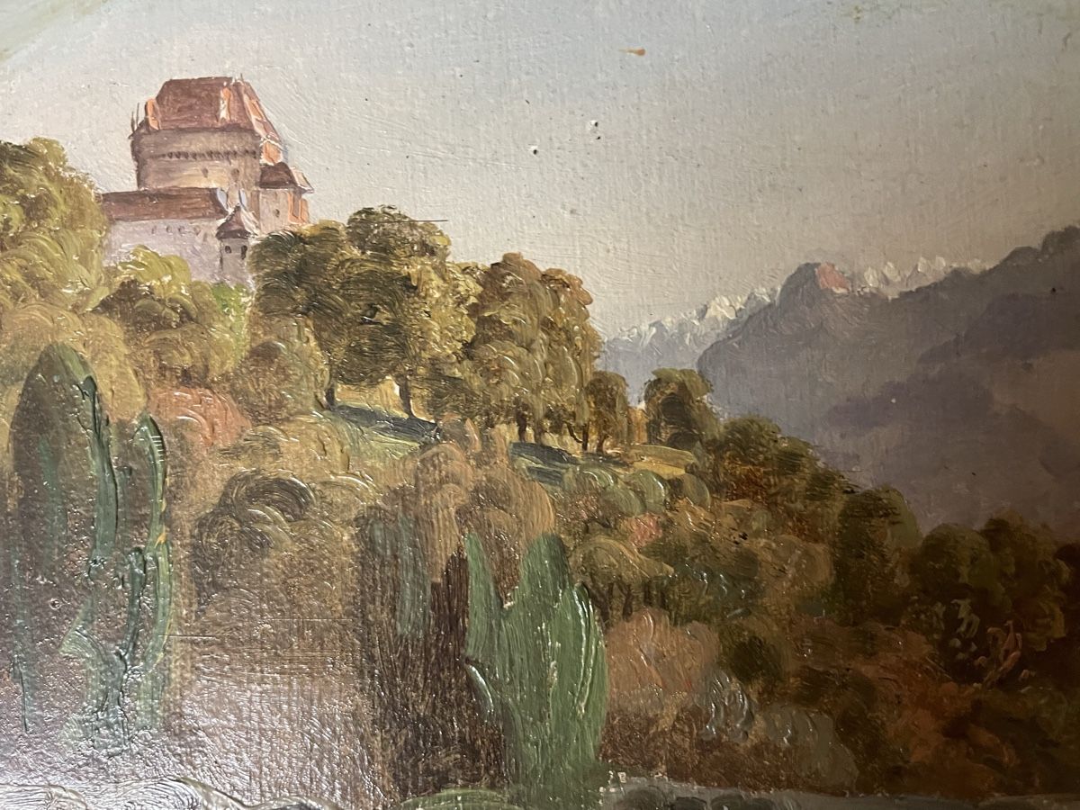 Dipinti: Gemälde Schloss Landschaft mit Gebirge – Usato da Hindelbank venduto da chinok01 2