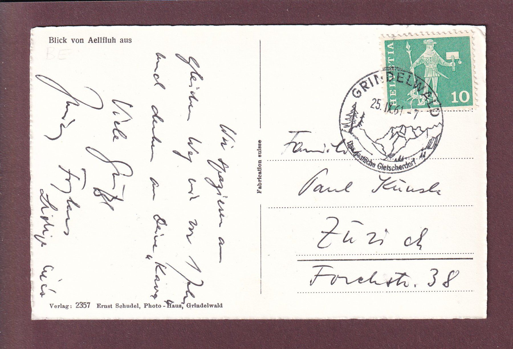 Cartoline postali: Grindelwald - Blick von AELLFLUH aus - 1961 – Usato da Pully venduto da nicecards 1