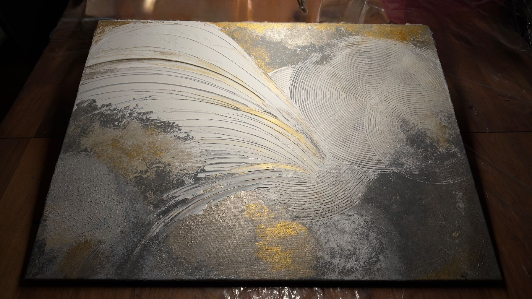 Dipinti: Abstraktes Bild, Leinwand, neu!Acryl und Strukturpaste.60x80 – Nuovo e nell'imballaggio originale da Hochdorf venduto da lan_lp98 2