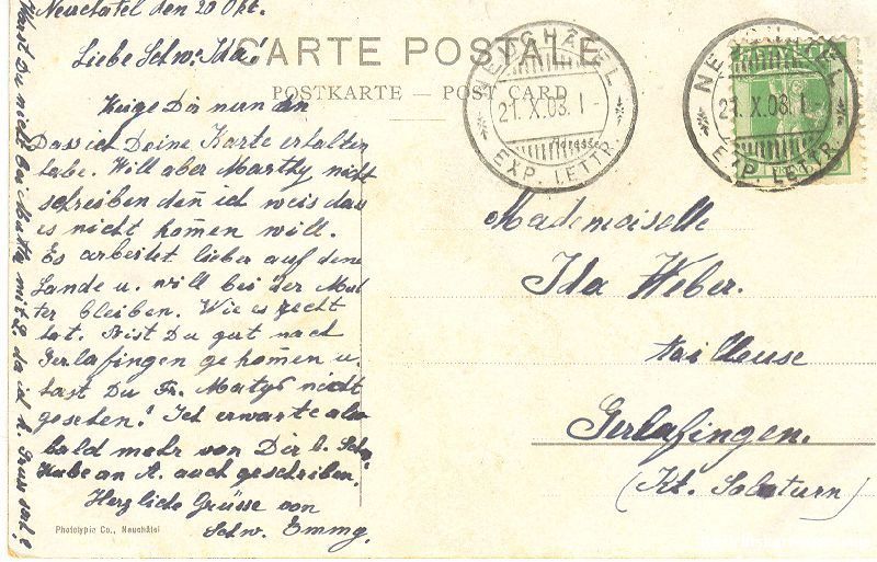Cartoline postali: Neuchâtel - Monument de la Rep. 1908 – Usato da Emmenbrücke venduto da teestube 1