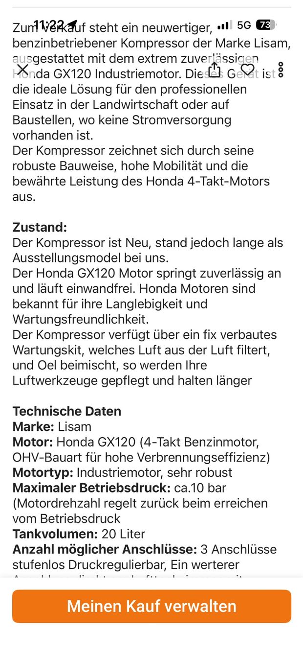 Compressori: Druckluft Kompressor Honda GX 120 – Nuovo (secondo la descrizione) da Schlattingen venduto da Micky2013 5