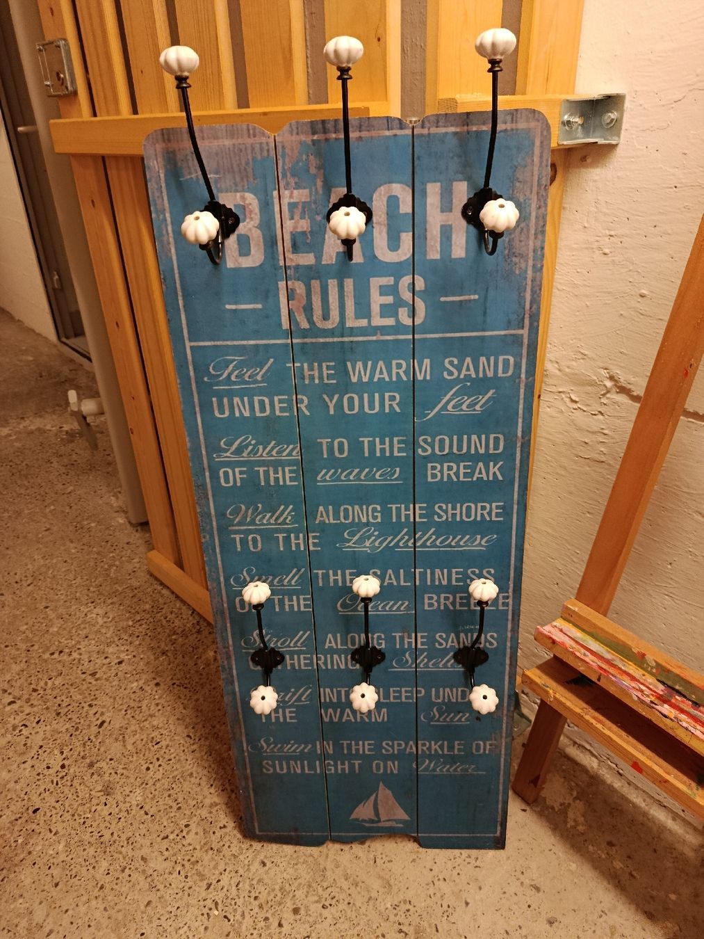 Garderobenleiste Beach Rules mit 6 Haken blau Holz (D'occasion) à St ...