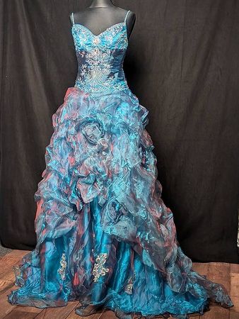 Blaues Ballkleid, geschnürt, Gr. XS bis M