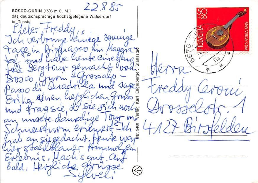 Cartoline postali: TI - Bosco Gurin – Usato da Ottikon b.Kemptth. venduto da Neptun1974 1