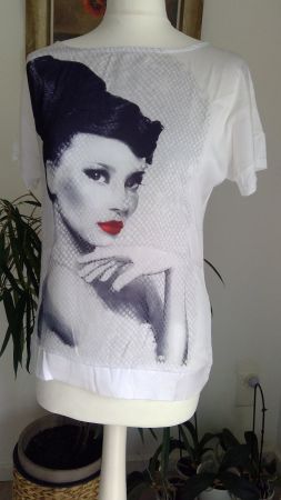 T-shirt blanc BLUE MOTION motif visage, taille S/M