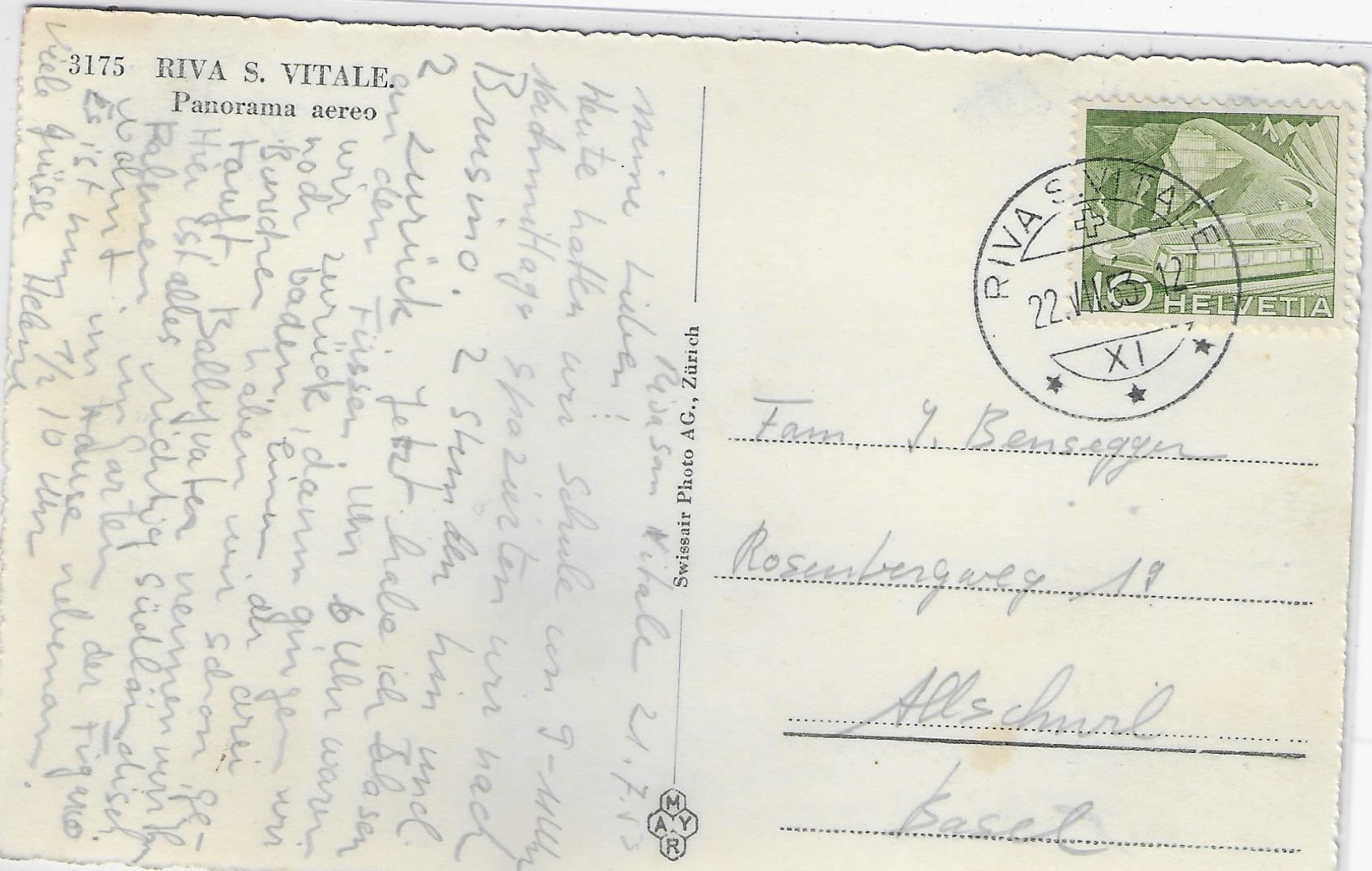 Cartoline postali: Riva San Vitale - Panorama aereo – Usato da Ettingen venduto da Kartenplanet 1