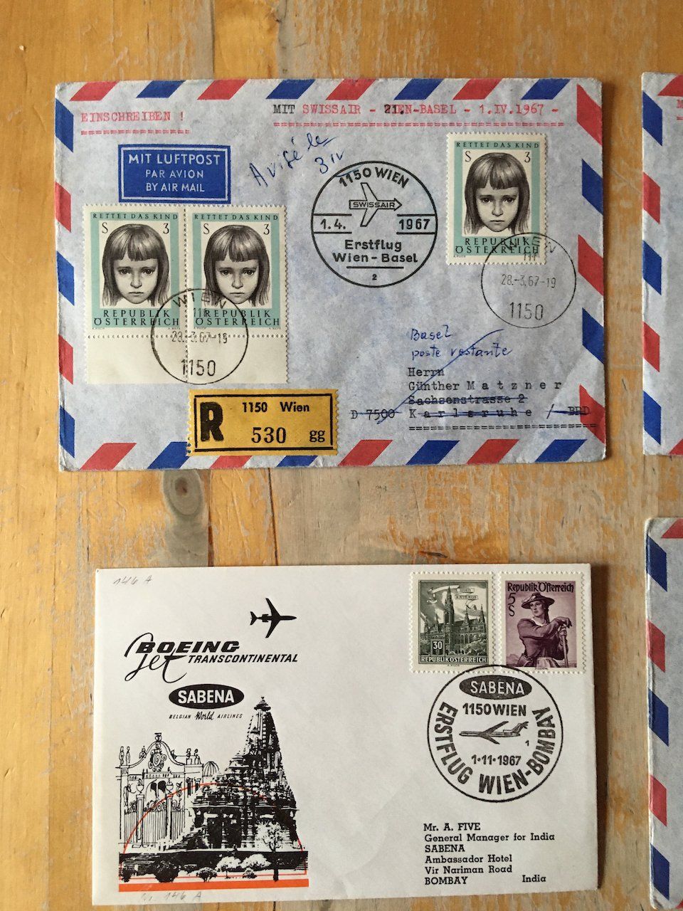 Alle Briefmarken: 9 Flugbriefe Österreich 1967-69 – Gebraucht aus Nesslau von zueri6 1