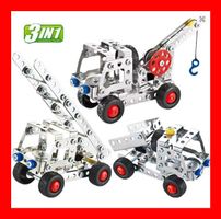 Metallbaukasten 3 in 1 Metallbausatz Leiterwagen Kran Kipper