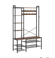 Garderobenregal mit Sitzbank und Haken im Industrial Look.