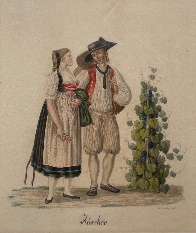 D. A. Schmid Aquarell Zürcher Trachten | Acheter sur Ricardo