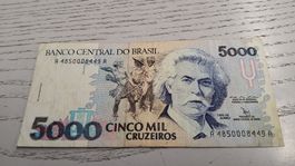Brasilianische Banknote 5000 Cruzeiros Jahrgang 1989