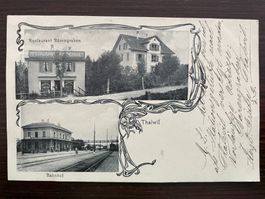THALWIL 2 Bild, Restaurant Bärengraben & Bahnhof belebt 1906