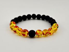 Damenarmband Lavastein Schwarz und Glas-Perlen in Gelb/Rot