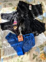 Damen Unterwäsche 5er Set Spitze Schwarz Blau Grösse L