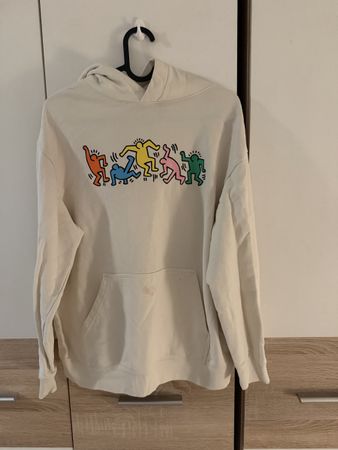 Keith Haring Hoodie M Beige Relaxed Fit Art Print 🎨 