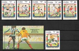 Kuba Serie 2979-2984 + Block Fussball WM Mexico ** 20.1.1986