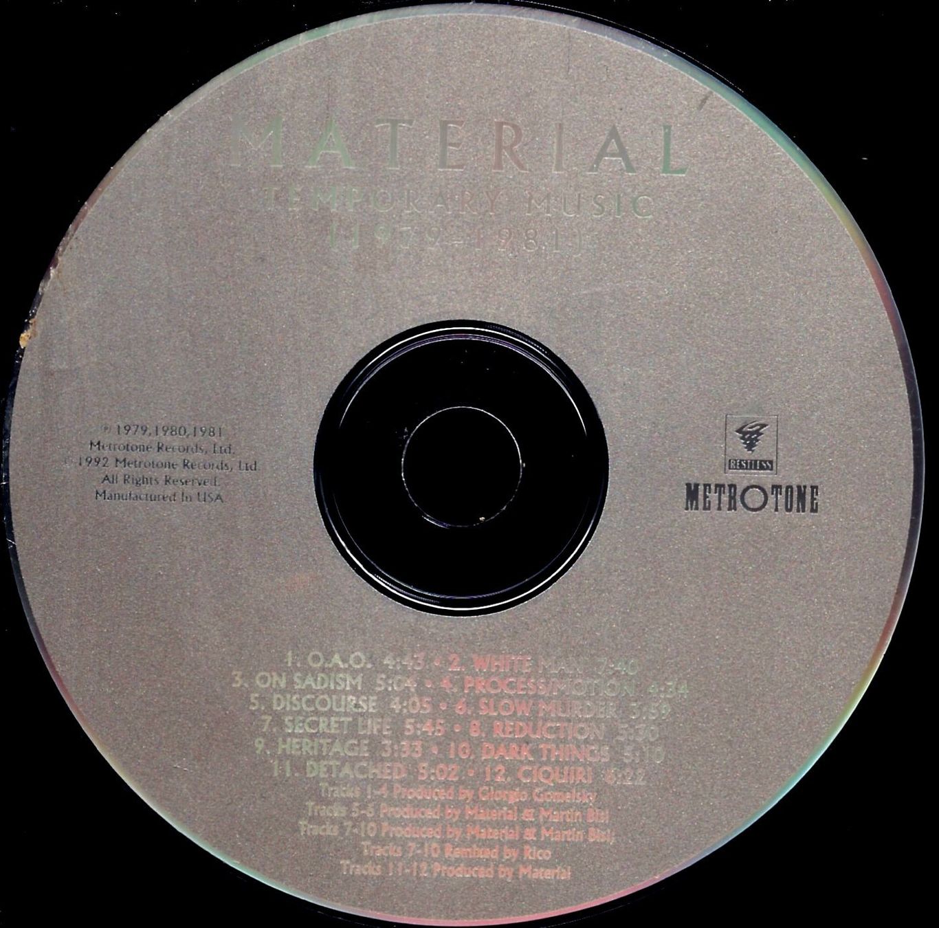 CD: Material TEMPORARY MUSIC 1979-81 Bill Laswell Fred Maher CD – Usato da Kandergrund venduto da Sososo 2