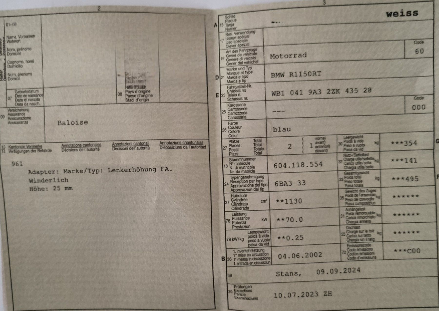 Touring: BMW K 1150 RT Touring MFK 5.5.2026 – Gebraucht aus Hergiswil NW von Adolf5 5
