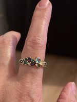 Bague plaquée jaune 55 pierres aigue-marine,émeraude neuve